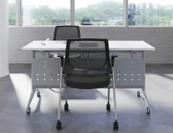 WorkPro® AnyPlace Mesh/Fabric Folding Nesting Chairs, Black, Pack Of 2 Chairs, BIFMA Compliant