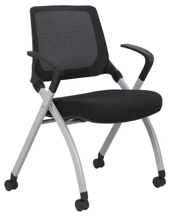 WorkPro® AnyPlace Mesh/Fabric Folding Nesting Chairs, Black, Pack Of 2 Chairs, BIFMA Compliant