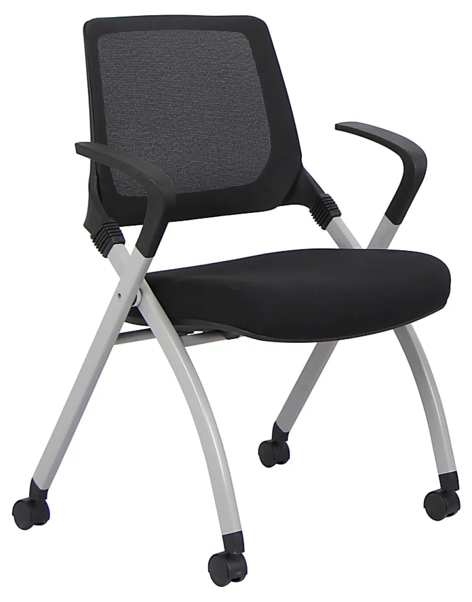 WorkPro® AnyPlace Mesh/Fabric Folding Nesting Chairs, Black, Pack Of 2 Chairs, BIFMA Compliant