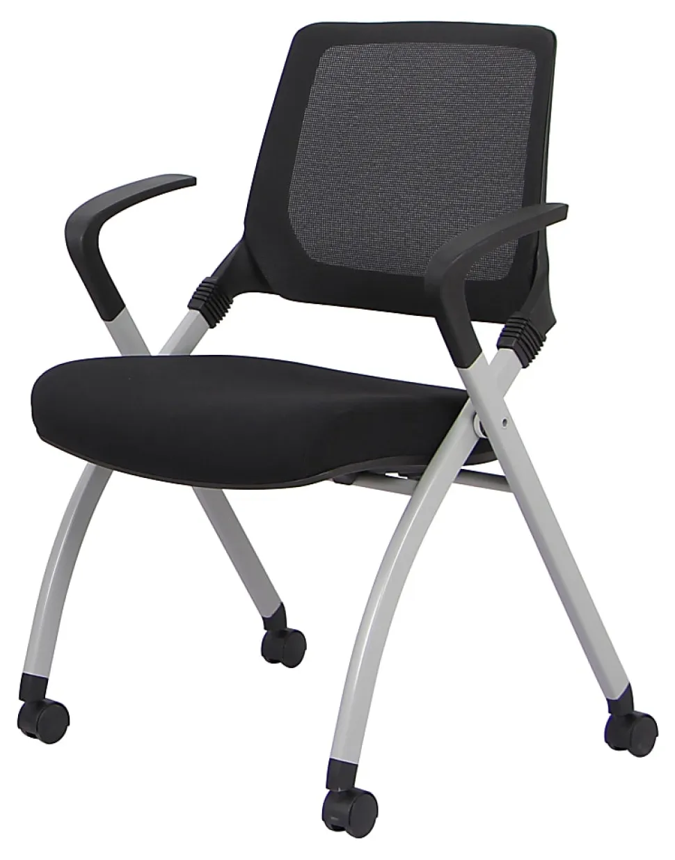 WorkPro® AnyPlace Mesh/Fabric Folding Nesting Chairs, Black, Pack Of 2 Chairs, BIFMA Compliant