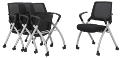 WorkPro® AnyPlace Mesh/Fabric Folding Nesting Chairs, Black, Pack Of 2 Chairs, BIFMA Compliant