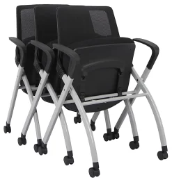 WorkPro® AnyPlace Mesh/Fabric Folding Nesting Chairs, Black, Pack Of 2 Chairs, BIFMA Compliant