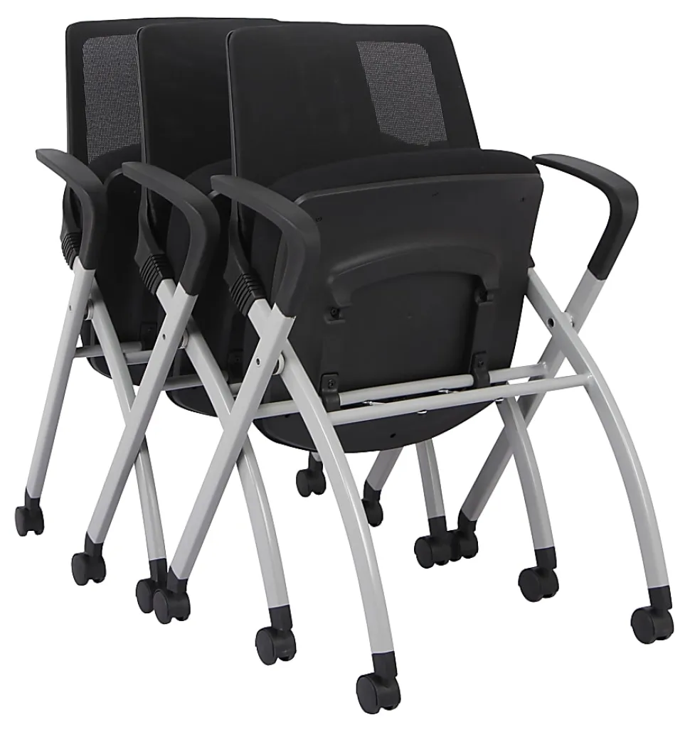 WorkPro® AnyPlace Mesh/Fabric Folding Nesting Chairs, Black, Pack Of 2 Chairs, BIFMA Compliant