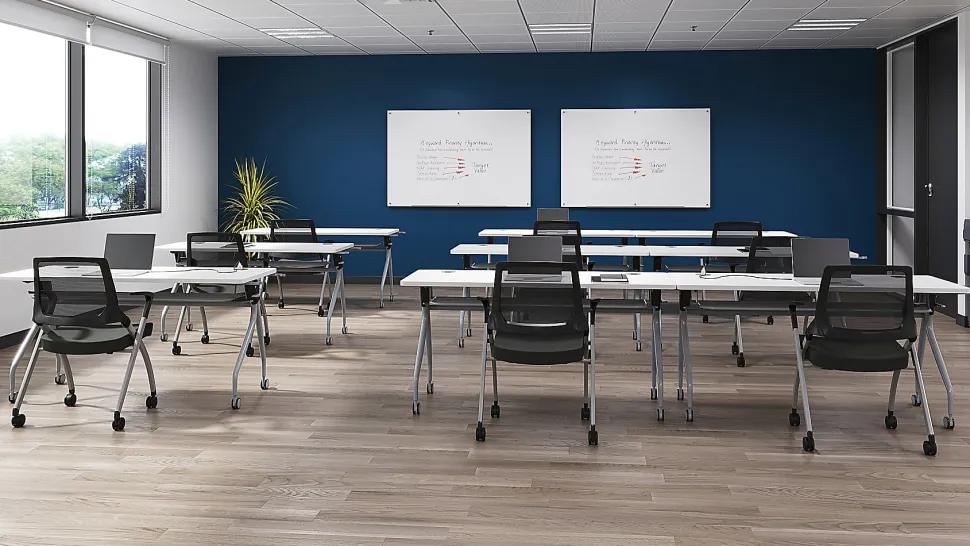 WorkPro® AnyPlace Mesh/Fabric Folding Nesting Chairs, Black, Pack Of 2 Chairs, BIFMA Compliant