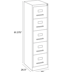 WorkPro® 26-1/2”D Vertical 5-Drawer File Cabinet, Light Gray