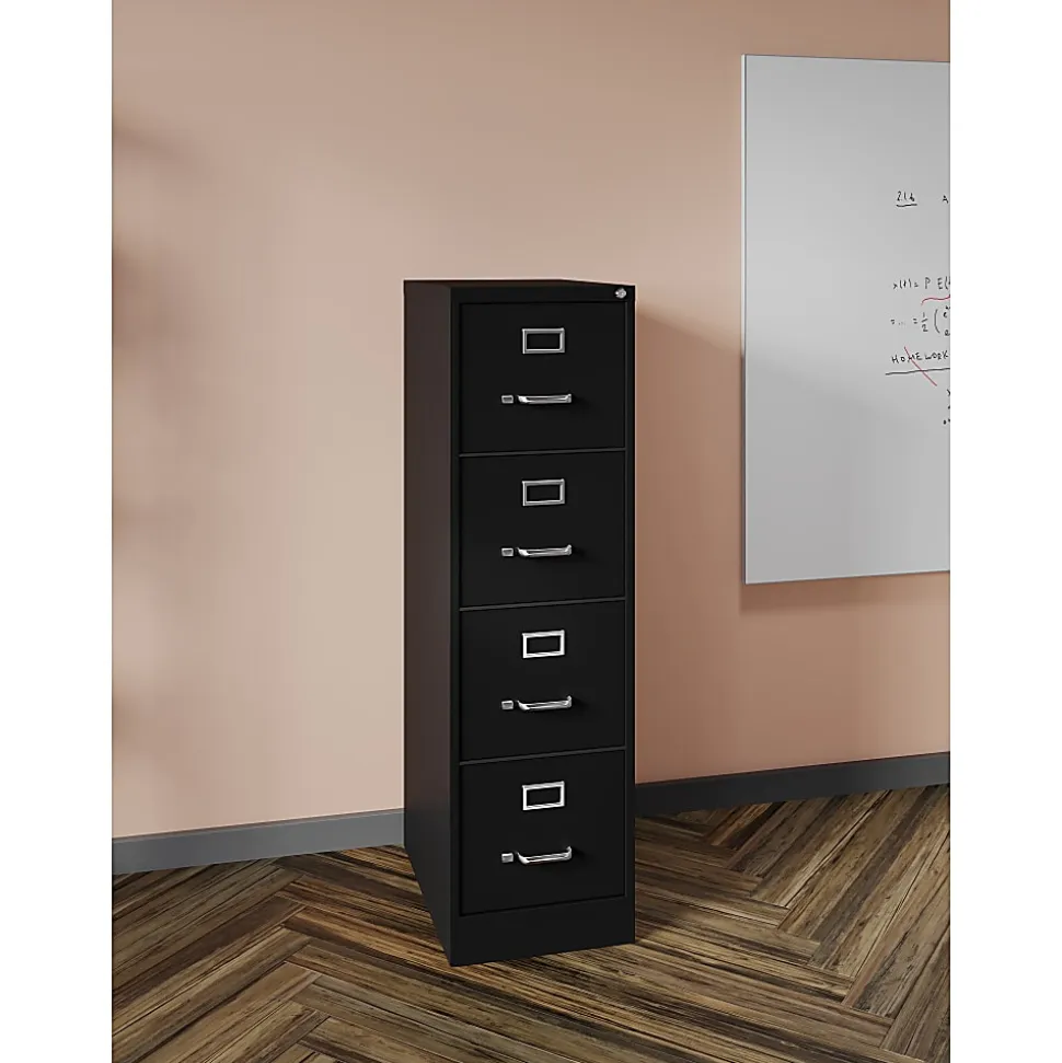 WorkPro 22"D Vertical 4-Drawer Letter-Size File Cabinet, Metal, Black