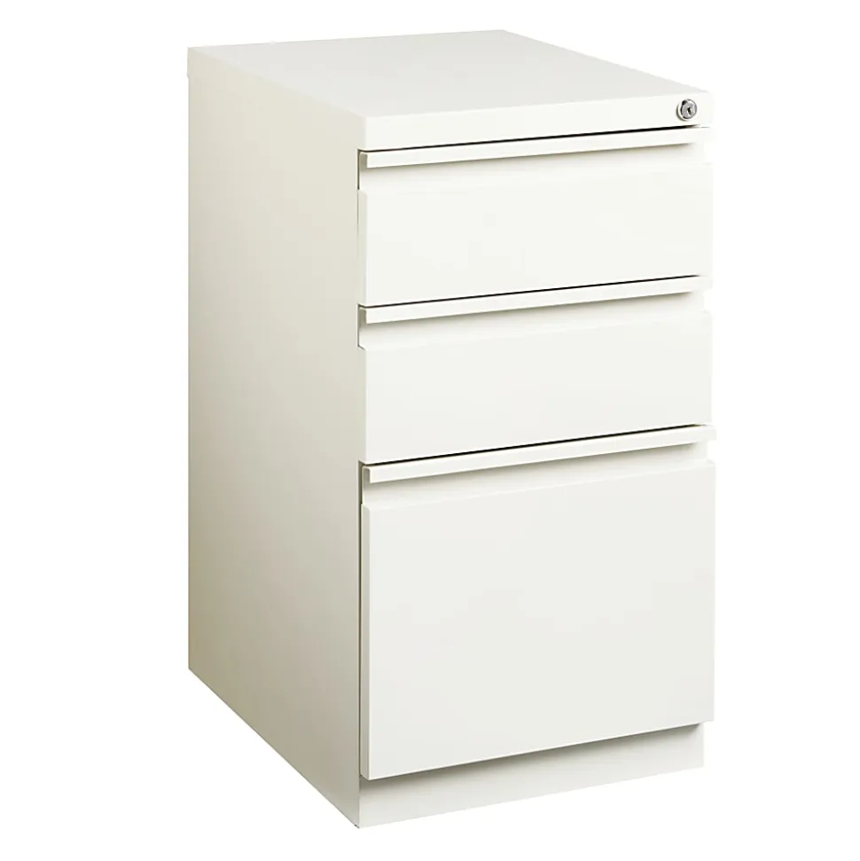 WorkPro® 20”D Vertical 3-Drawer Mobile Pedestal File Cabinet, White