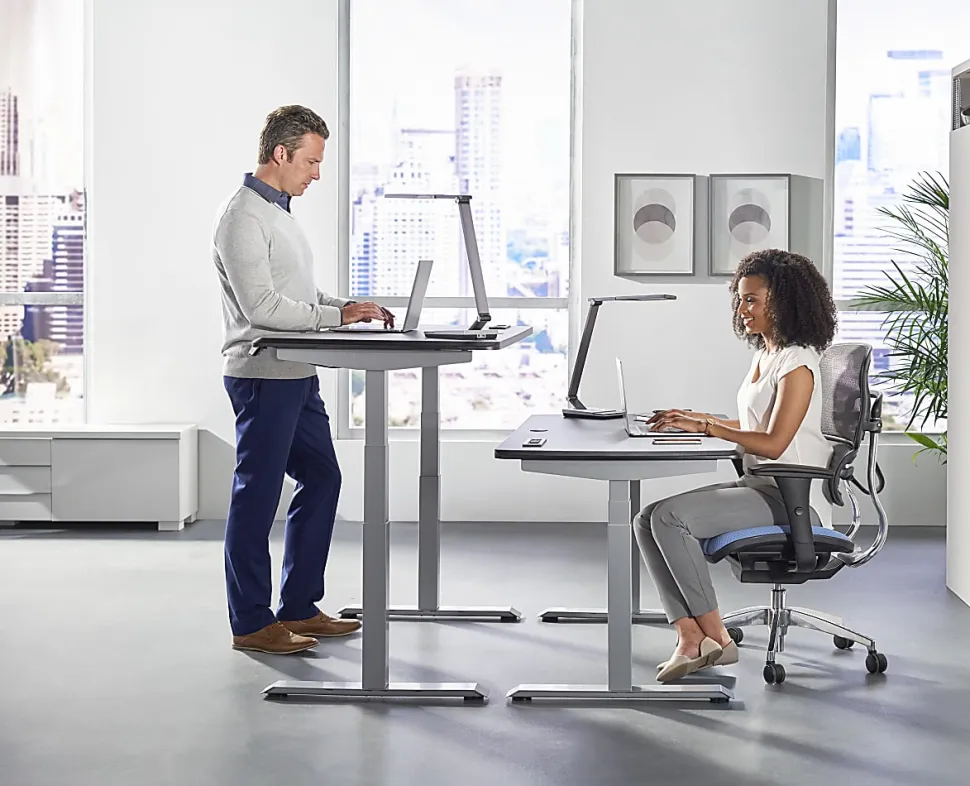 WorkPro® Electric 60"W Height-Adjustable Standing Desk with Wireless Charging, Black