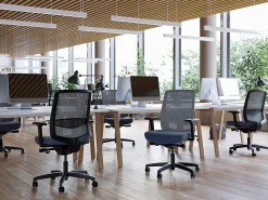 WorkPro® Expanse Series Multifunction Ergonomic Mesh/Fabric High-Back Executive Chair, Black/Blue, BIFMA Compliant