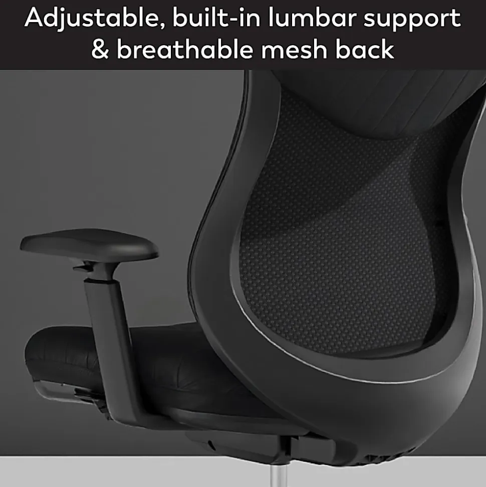 WorkPro® Fortimo Ergonomic Mesh/Vegan Leather High-Back Executive Chair, Black/Black, BIFMA Compliant