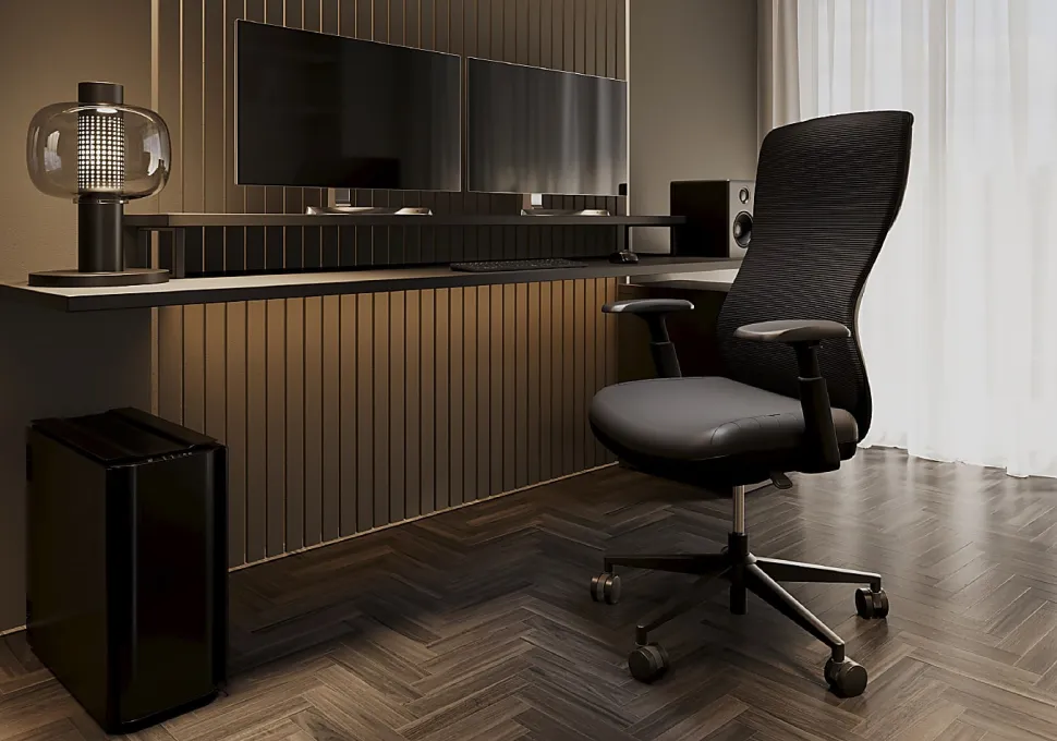 WorkPro® Fortimo Ergonomic Mesh/Vegan Leather High-Back Executive Chair, Black/Black, BIFMA Compliant