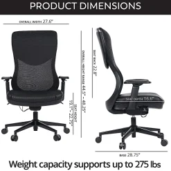 WorkPro® Fortimo Ergonomic Mesh/Vegan Leather High-Back Executive Chair, Black/Black, BIFMA Compliant