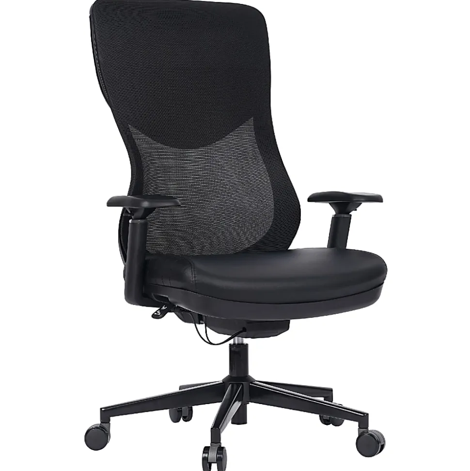 WorkPro® Fortimo Ergonomic Mesh/Vegan Leather High-Back Executive Chair, Black/Black, BIFMA Compliant