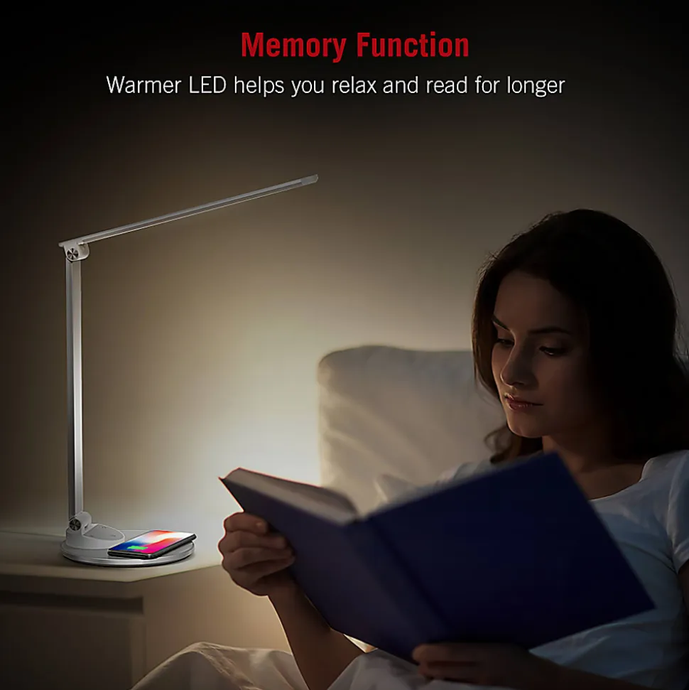 WorkPro™ LED USB Desk Lamp with Wireless Charger, 16-1/2"H, White/Silver