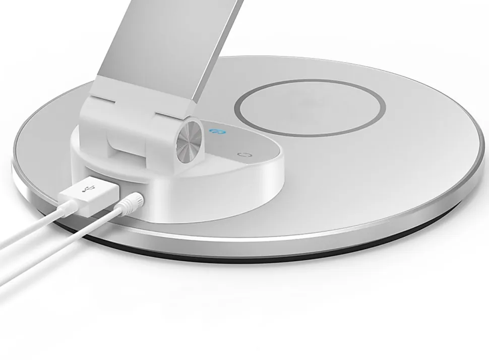 WorkPro™ LED USB Desk Lamp with Wireless Charger, 16-1/2"H, White/Silver