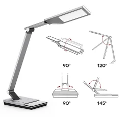 WorkPro™ LED USB Desk Lamp with Wireless Charger and Timer, 17-1/2"H, Brushed Metal/Gray