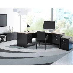 WorkPro® Modular 66”W Left-Pedestal Computer Desk, Charcoal/Mahogany