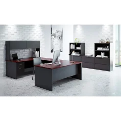 WorkPro® Modular 66”W Left-Pedestal Computer Desk, Charcoal/Mahogany