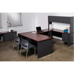 WorkPro® Modular 66”W Left-Pedestal Computer Desk, Charcoal/Mahogany