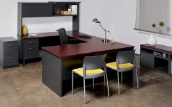 WorkPro® Modular 48”W Right-Pedestal Computer Desk, Charcoal/Mahogany