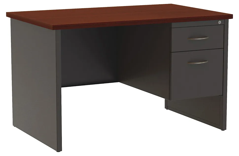 WorkPro® Modular 48”W Right-Pedestal Computer Desk, Charcoal/Mahogany
