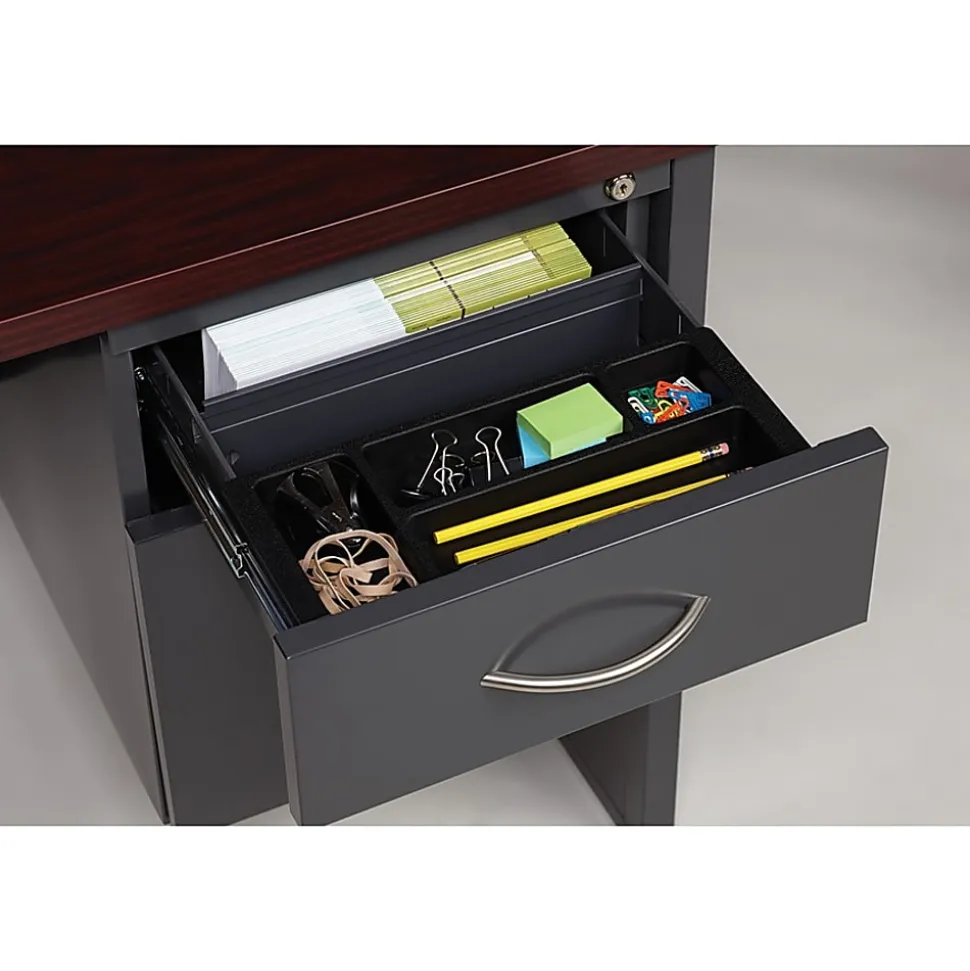 WorkPro® Modular 48”W Right-Pedestal Computer Desk, Charcoal/Mahogany