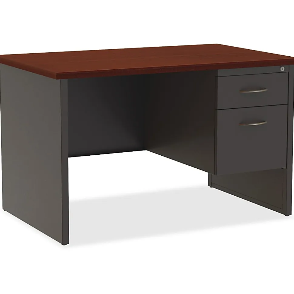 WorkPro® Modular 48”W Right-Pedestal Computer Desk, Charcoal/Mahogany