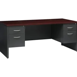 WorkPro® Modular 72"W x 36"D Double-Pedestal Computer Desk, Charcoal/Mahogany