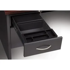 WorkPro® Modular 60"W x 24"D Double-Pedestal Computer Desk, Charcoal/Mahogany