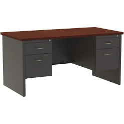 WorkPro® Modular 60"W x 30"D Double-Pedestal Computer Desk, Charcoal/Mahogany