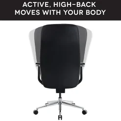 WorkPro® Momentum Ergonomic Vegan Leather High-Back Active Chair, Black/Chrome, BIFMA Compliant