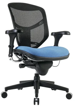 WorkPro® Quantum 9000 Series Ergonomic Mesh/Premium Fabric Adjustable-Back Office Chair, Black/Sky, BIFMA Compliant