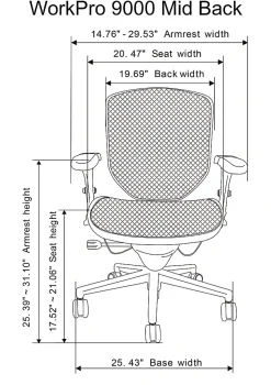 WorkPro® Quantum 9000 Series Ergonomic Mesh/Mesh Mid-Back Chair, Black/Gray, BIFMA Compliant