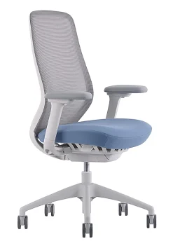 WorkPro® 6000 Series Multifunction Ergonomic Mesh/Fabric High-Back Executive Chair, White Frame/Light Blue Seat, BIFMA Compliant