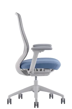 WorkPro® 6000 Series Multifunction Ergonomic Mesh/Fabric High-Back Executive Chair, White Frame/Light Blue Seat, BIFMA Compliant