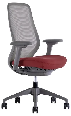 WorkPro® 6000 Series Multifunction Ergonomic Mesh/Fabric High-Back Executive Chair, Gray Frame/Red Seat, BIFMA Compliant