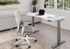 WorkPro® Uomo Ergonomic Mesh/Fabric Mid-Back Office Chair, White/Gray, BIFMA Compliant