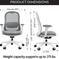 WorkPro® Uomo Ergonomic Mesh/Fabric Mid-Back Office Chair, White/Gray, BIFMA Compliant