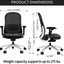 WorkPro® Uomo Ergonomic Mesh/Fabric Mid-Back Office Chair, Black/Chrome, BIFMA Compliant