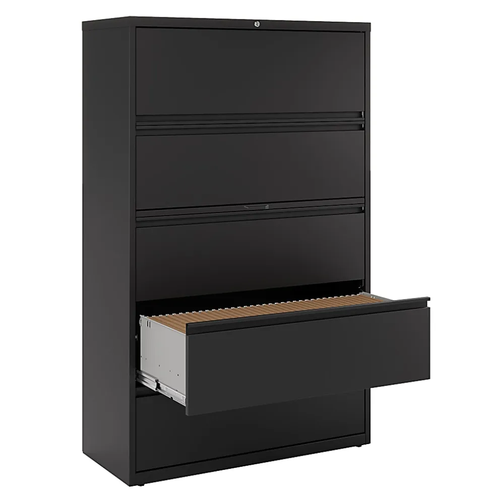 WorkPro® 42"W x 18-5/8"D Lateral 5-Drawer File Cabinet, Black