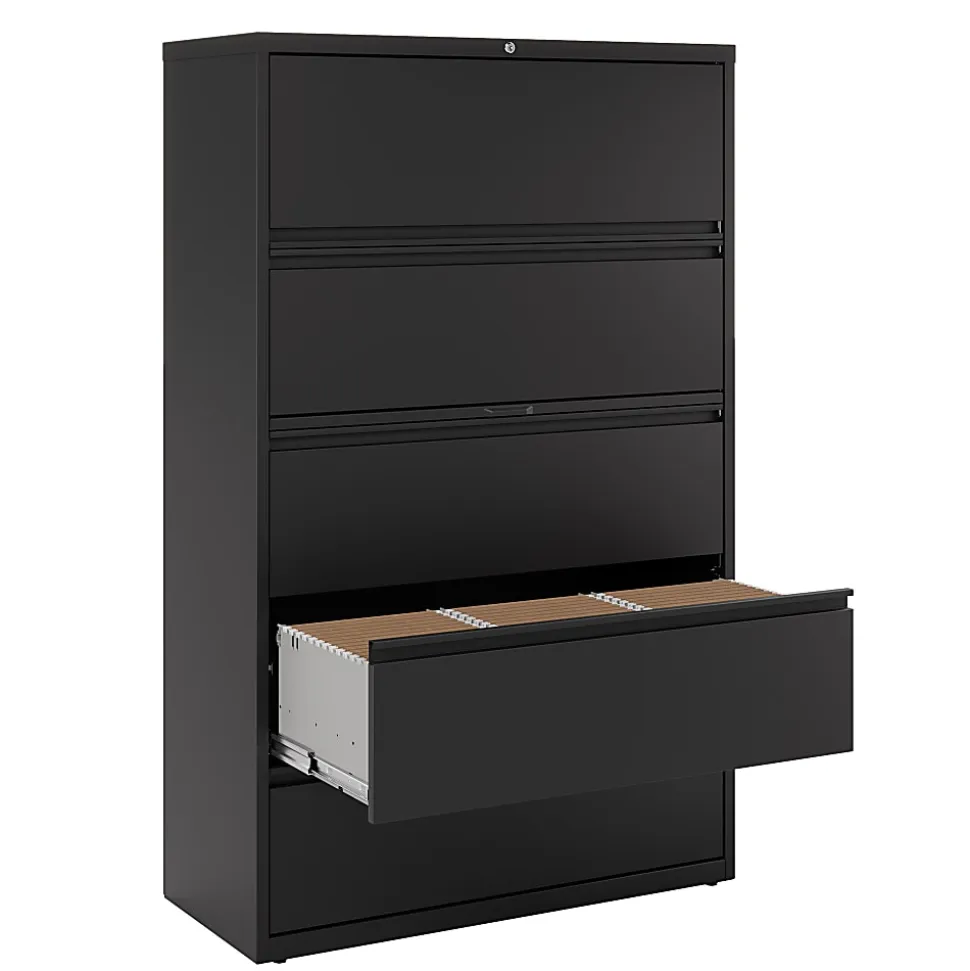 WorkPro® 42"W x 18-5/8"D Lateral 5-Drawer File Cabinet, Black