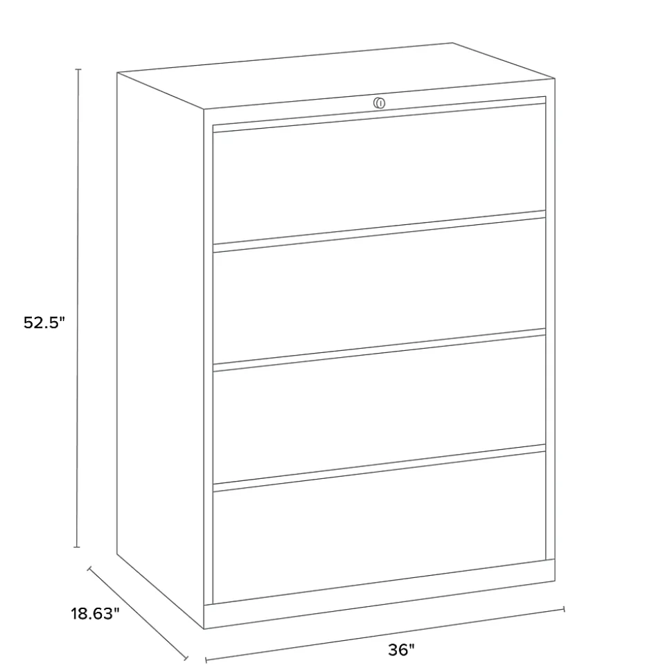 WorkPro® 36"W x 18-5/8"D Lateral 4-Drawer File Cabinet, Light Gray
