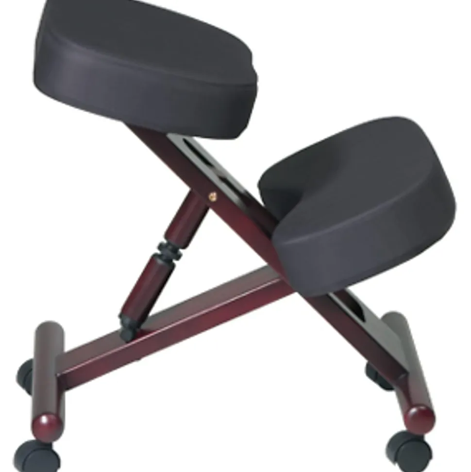 WorkSmart Kneeling Chair - Black Seat Color - Memory Foam Seat Material - Mahogany Frame Color - Wood Frame Material - Memory Foam