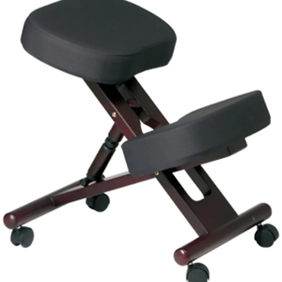 WorkSmart Kneeling Chair - Black Seat Color - Memory Foam Seat Material - Mahogany Frame Color - Wood Frame Material - Memory Foam