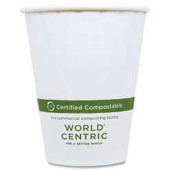 World Centric® Double-Wall Paper Hot Cups, 12 Oz, White, Pack Of 1,000 Cups