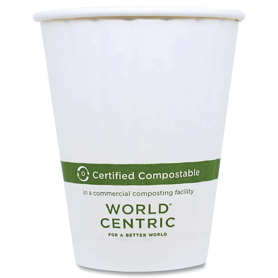 World Centric® Double-Wall Paper Hot Cups, 12 Oz, White, Pack Of 1,000 Cups