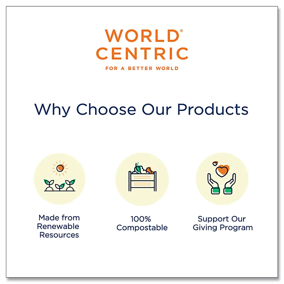 World Centric® Paper Bowls, 16 oz, 4.4" Diameter x 3" h, White, 500/Carton