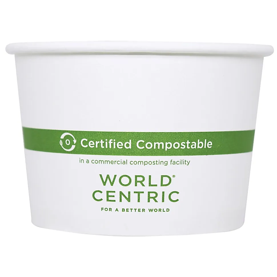 World Centric® Paper Bowls, 16 oz, 4.4" Diameter x 3" h, White, 500/Carton