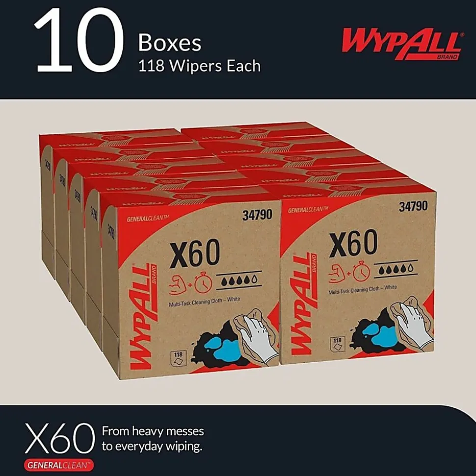 Wypall General Clean X60 Multi-Task Cleaning Cloths, 8-3/8" x 16-13/16", 118 Cloths Per Box, Carton Of 10 Boxes