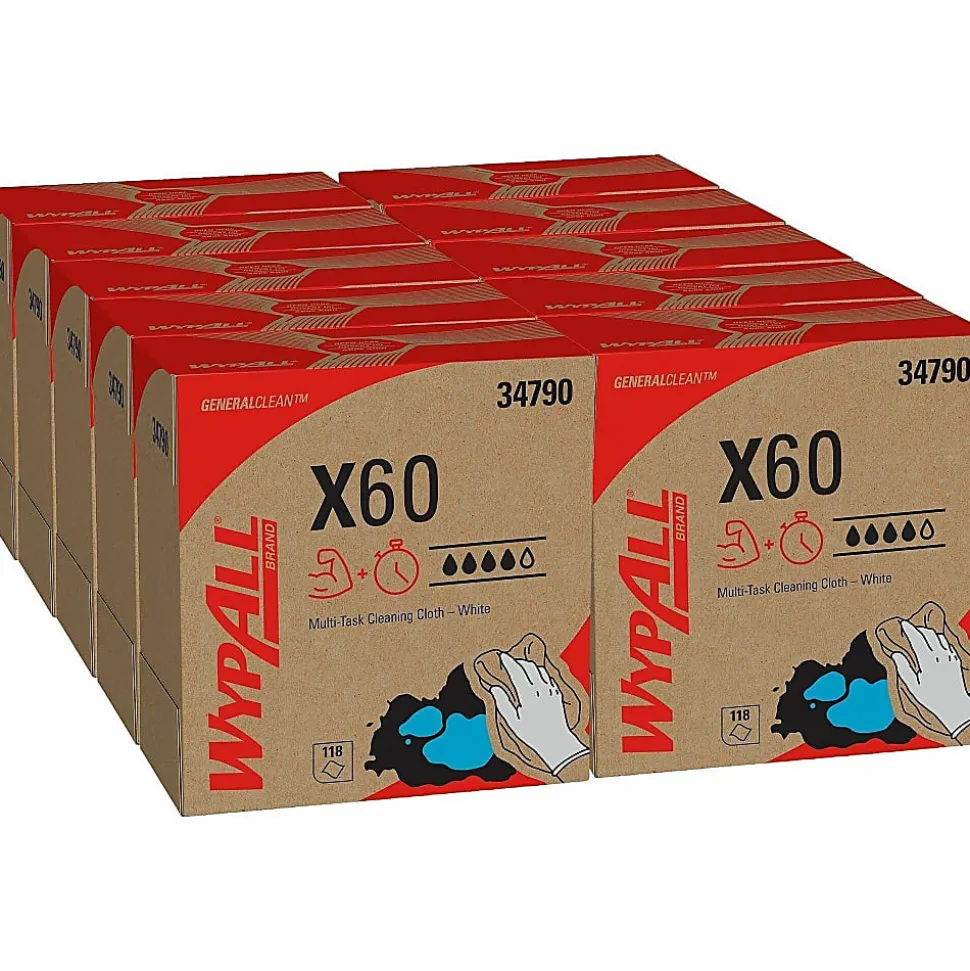 Wypall General Clean X60 Multi-Task Cleaning Cloths, 8-3/8" x 16-13/16", 118 Cloths Per Box, Carton Of 10 Boxes